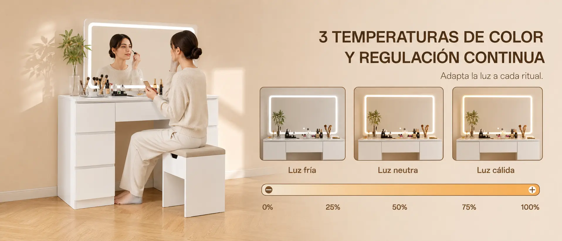 Mesa tocador ELARA con espejo LED — imagen de detalle 3