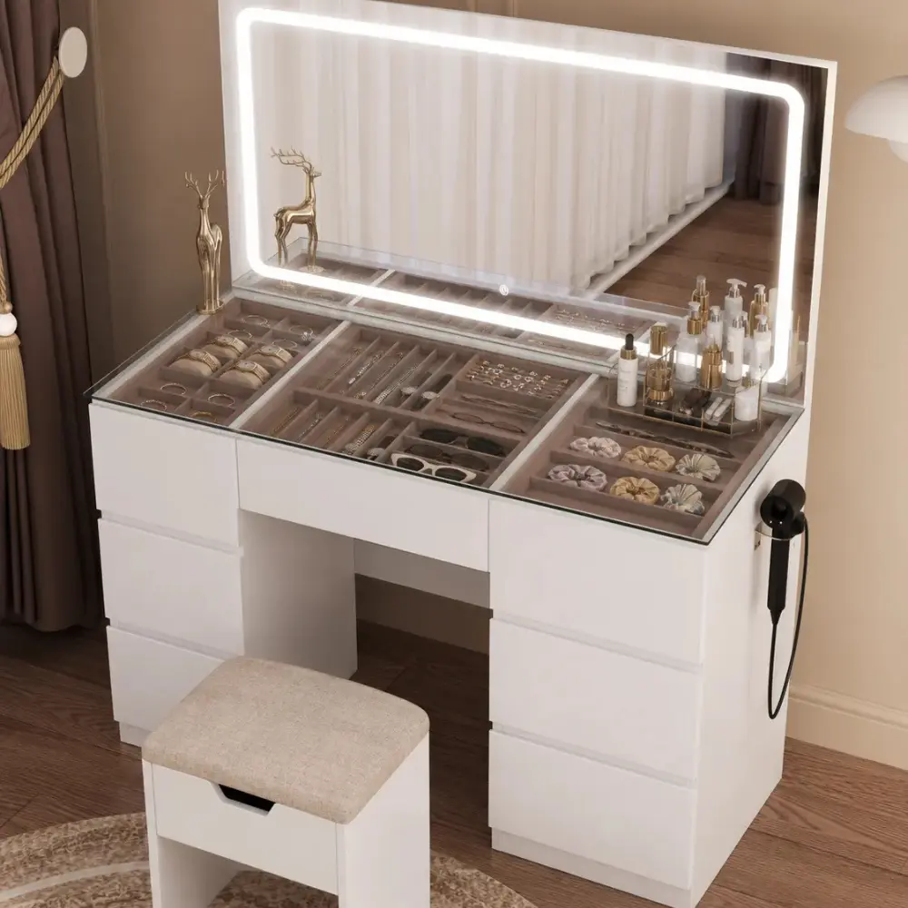 Mesa tocador ELARA con espejo LED de luz regulable — imagen 2